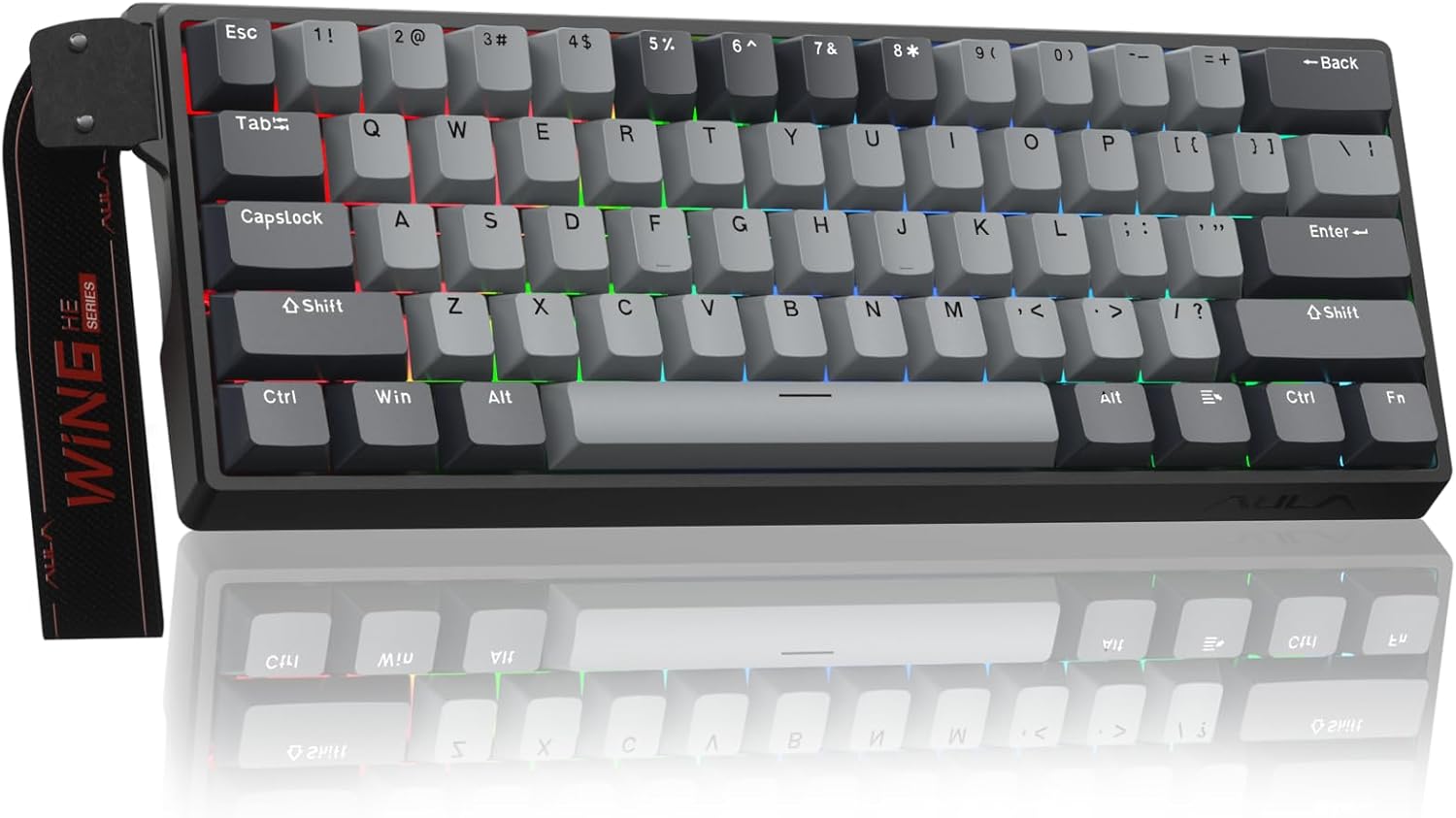 Mechanical keyboard with RGB backlighting on a white background
