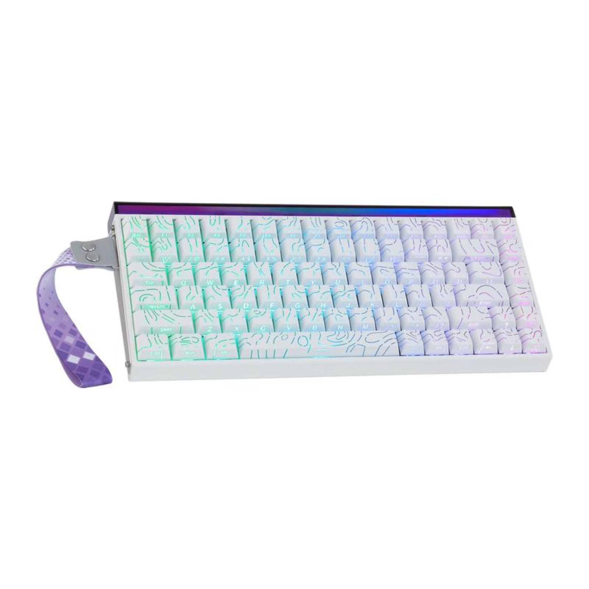 Foldable keyboard with a wrist strap on a white background
