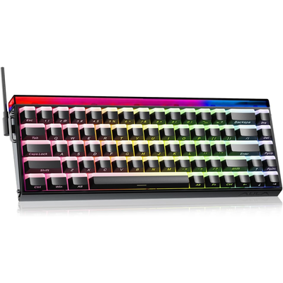 RGB keyboard with colorful backlighting on a white background
