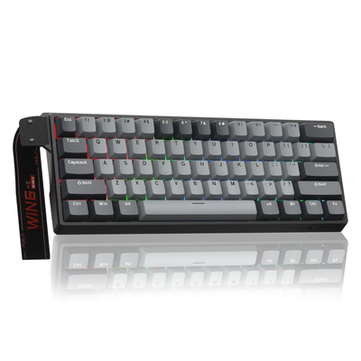 Black mechanical keyboard with black and grey keys.
