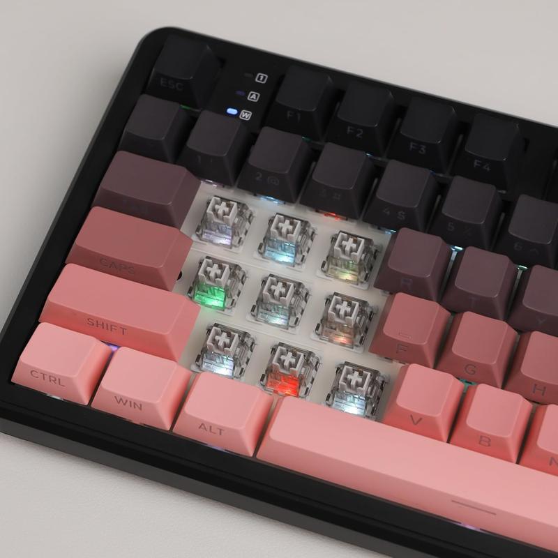 Mechanical keyboard with RGB lighting on a white background
