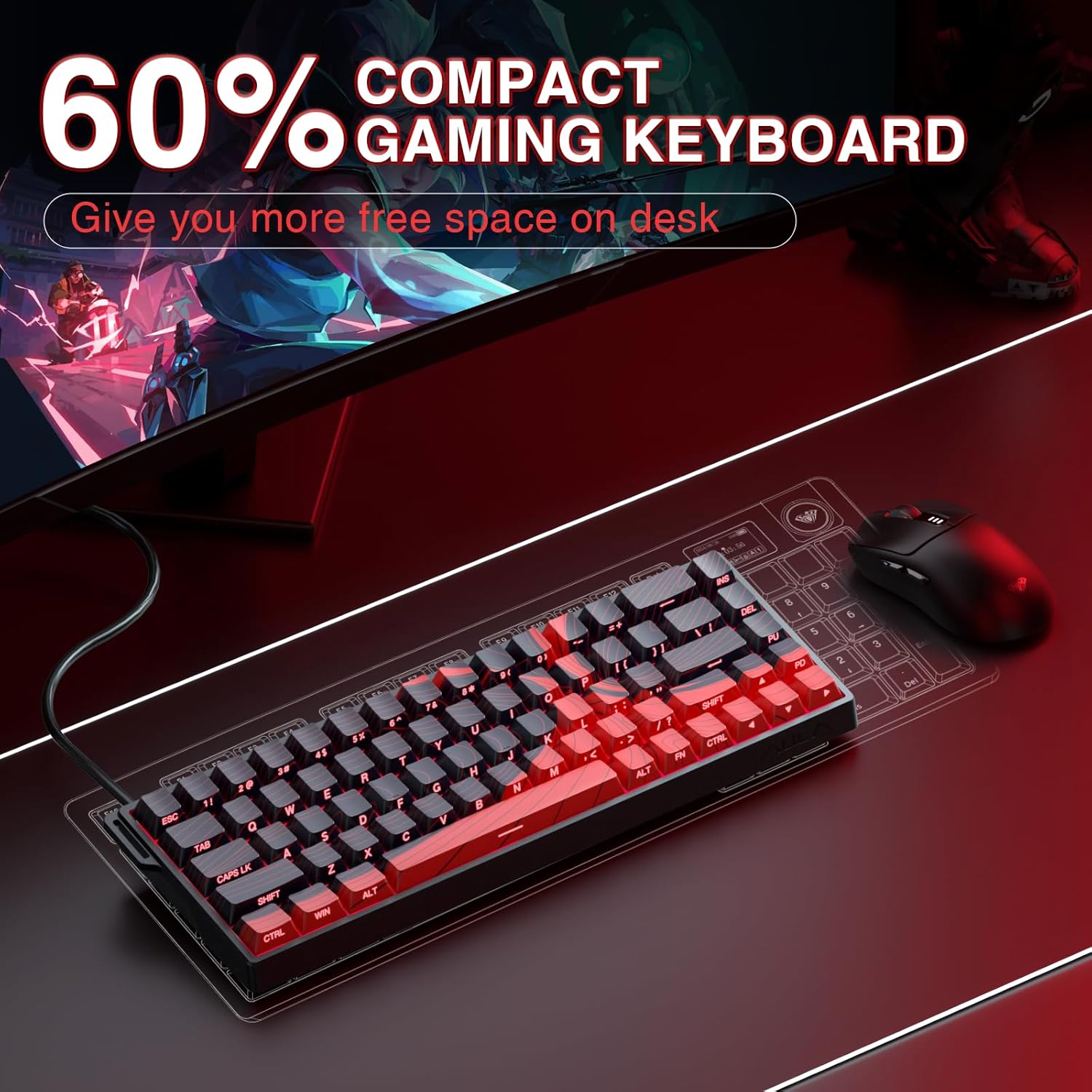 Mechanical keyboard with RGB backlighting on a white background