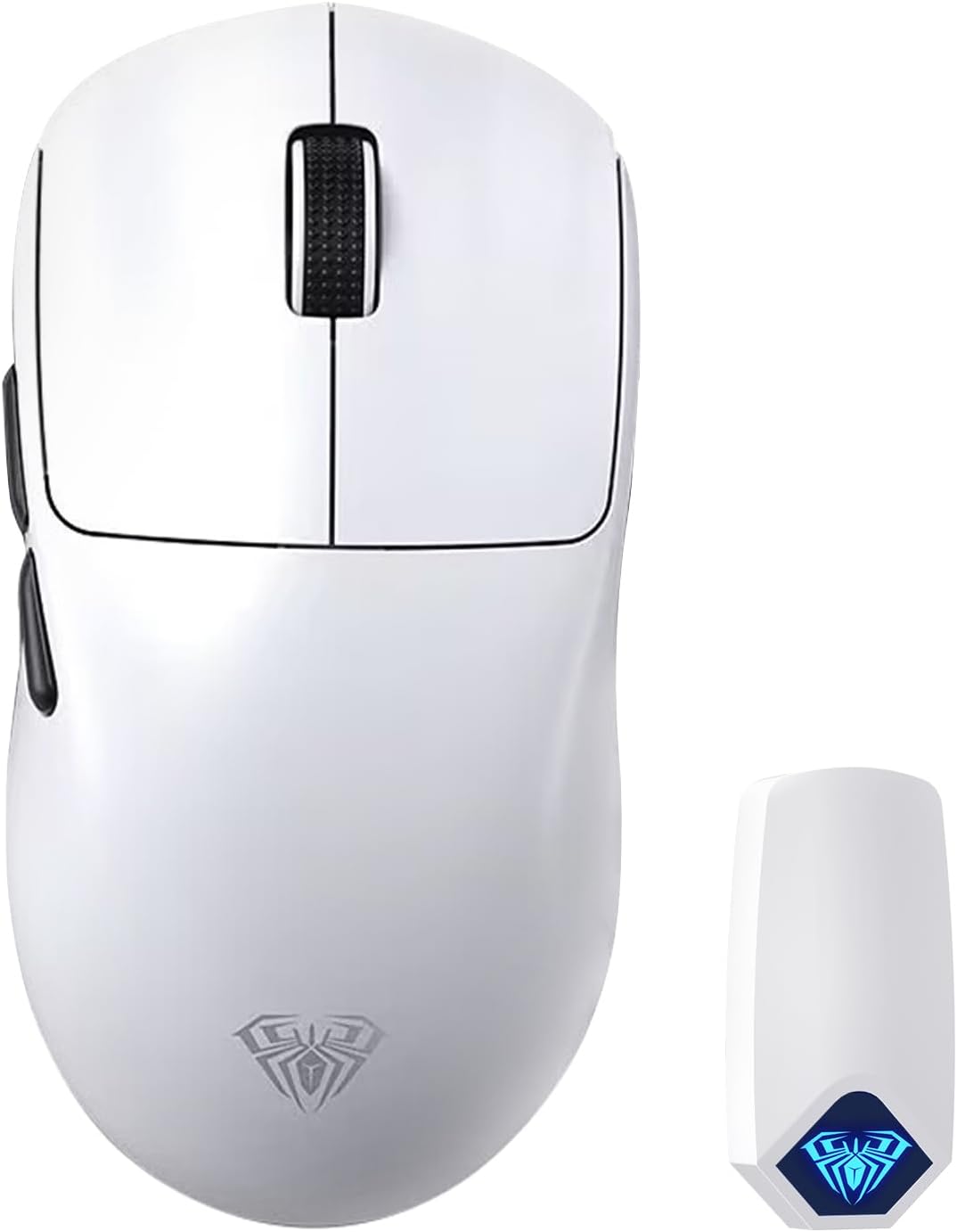 White computer mouse with a receiver on a white background