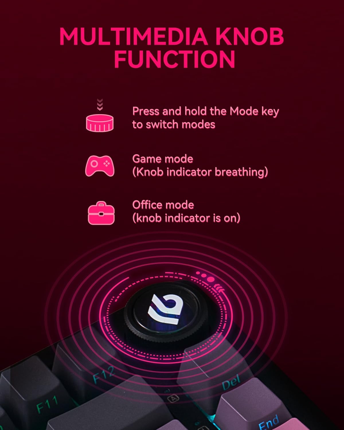 Keyboard with gradient pink, purple and gray keys on a white background
