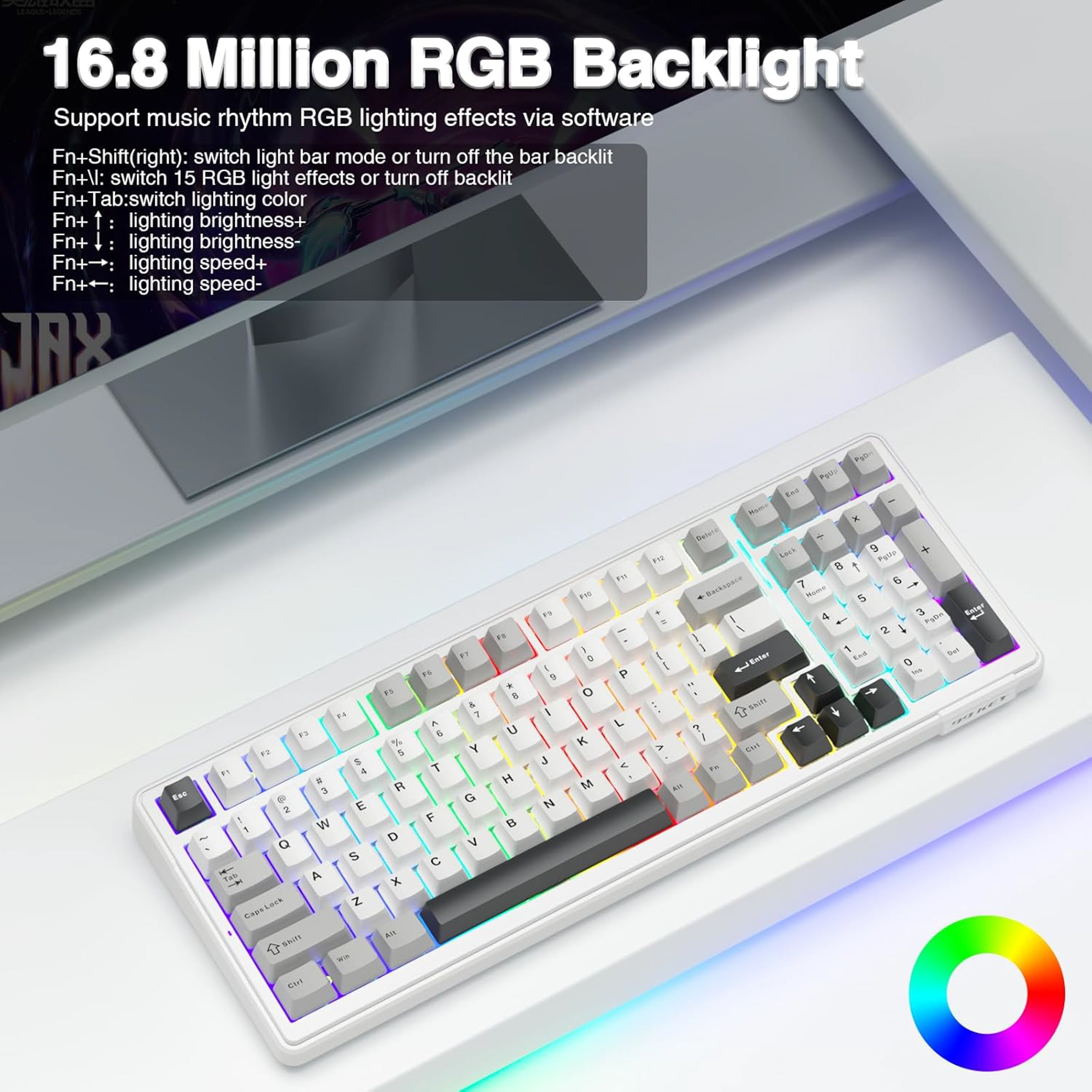 Mechanical keyboard with white and gray keys on a white background
