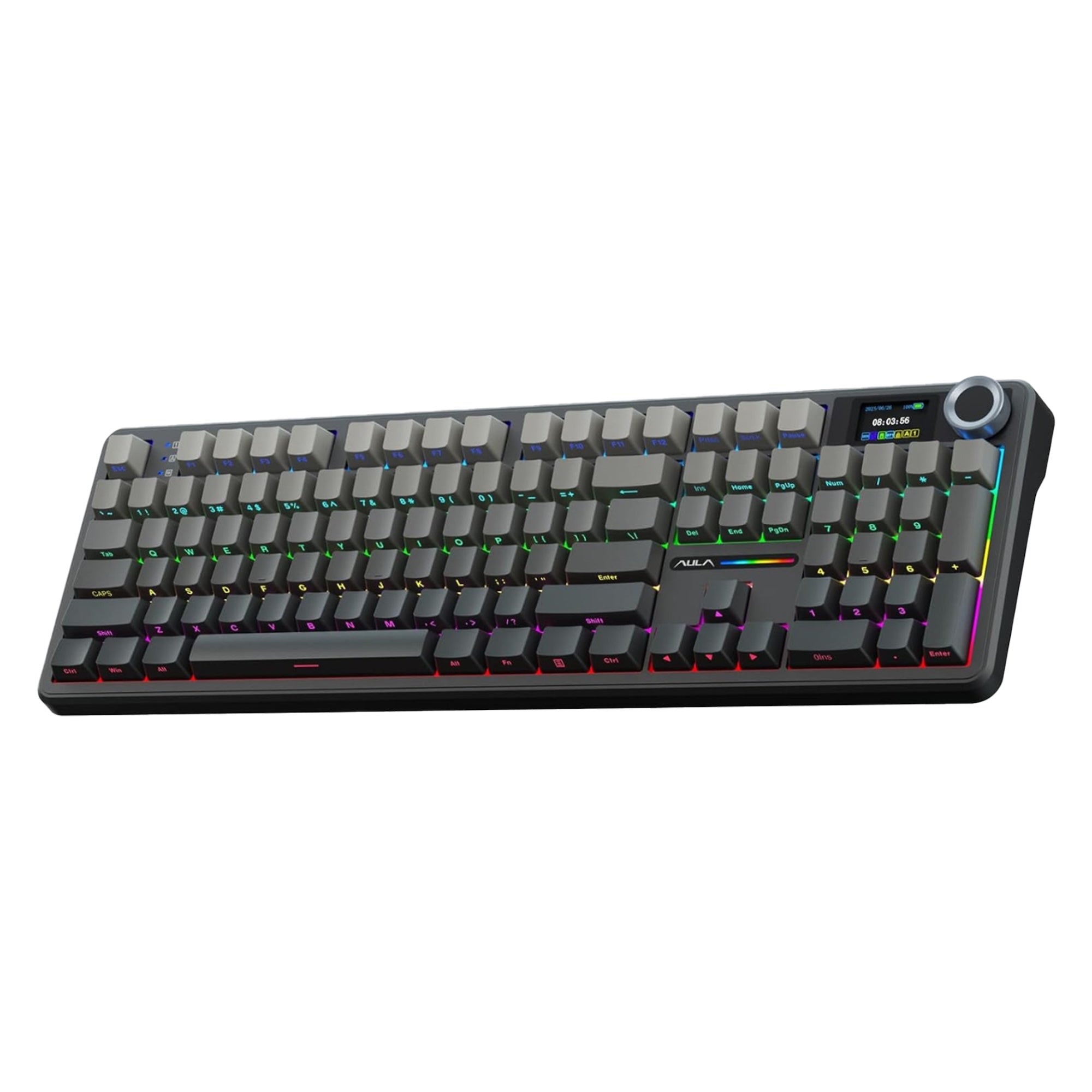 Mechanical keyboard with RGB lighting on a white background