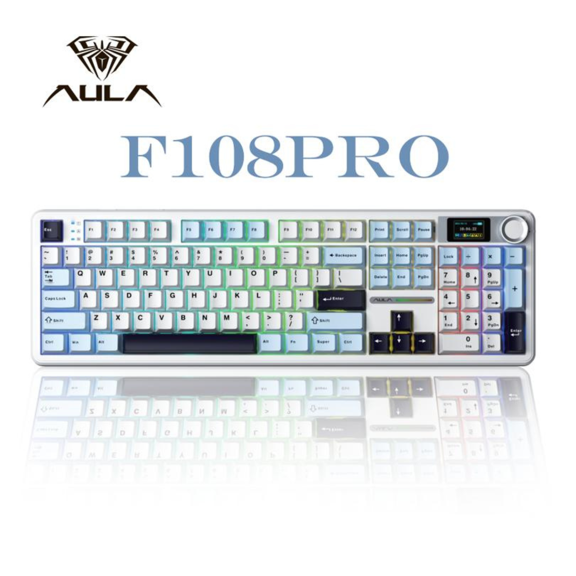 Keyboard with colorful keycaps on a white background
