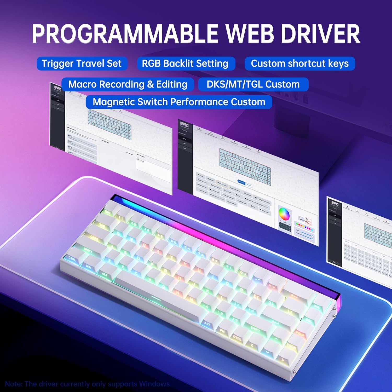 Gaming keyboard with RGB lighting on a white background
