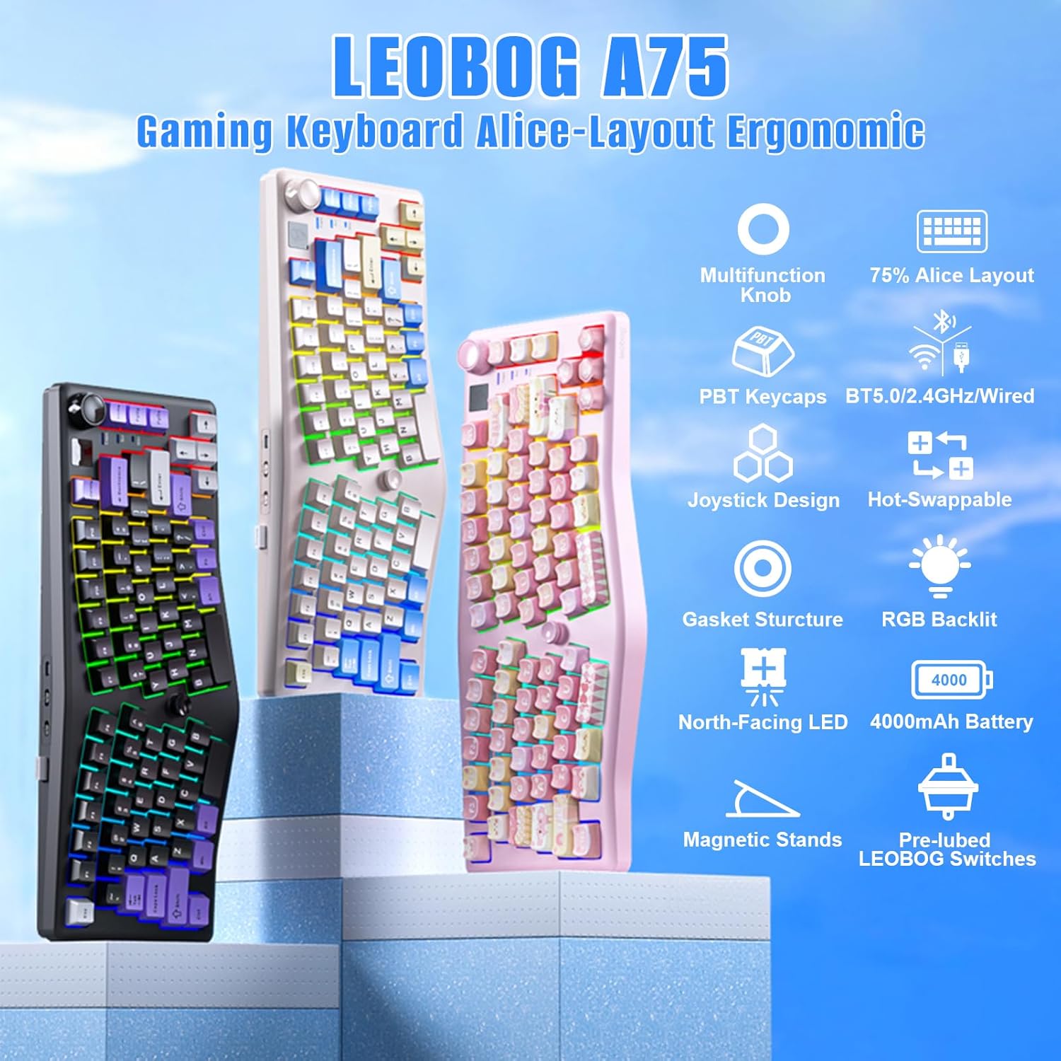 Colorful keyboard with RGB lighting on a white background
