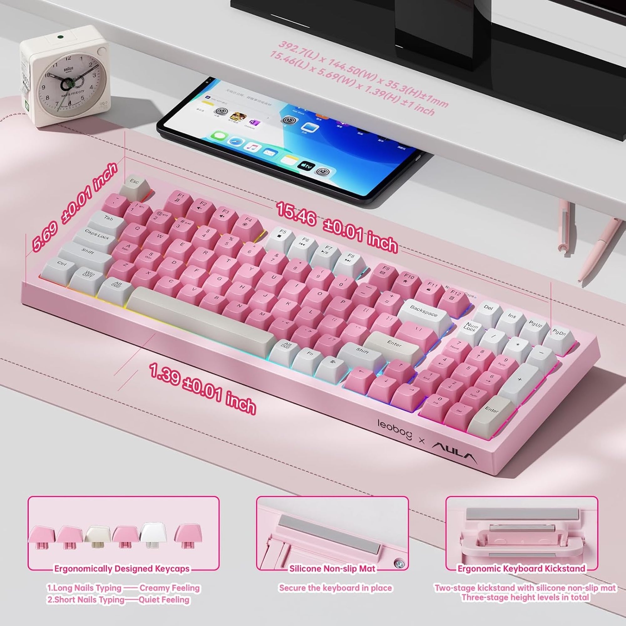 Pink and white keyboard on a white background
