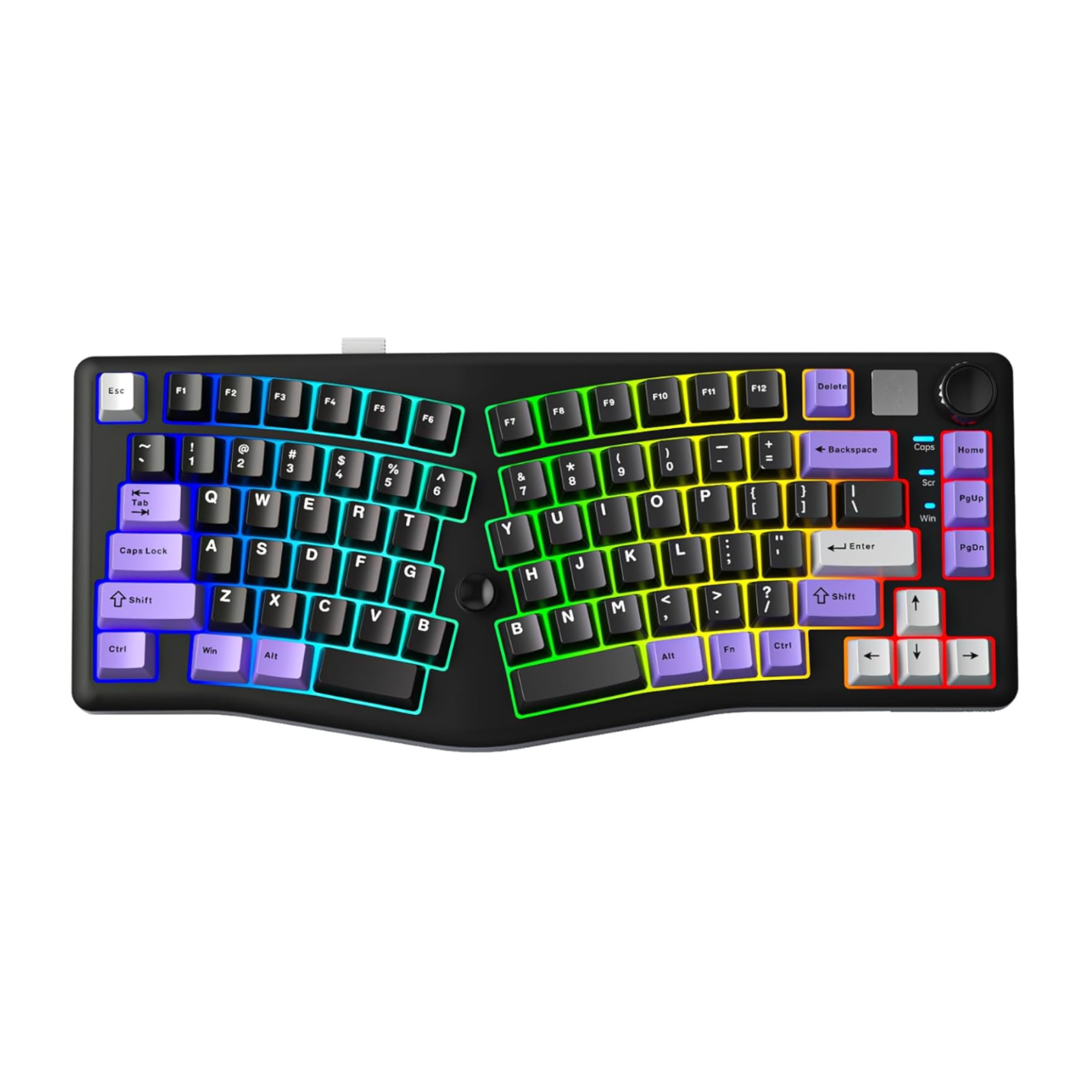 Colorful keyboard with RGB lighting on a white background
