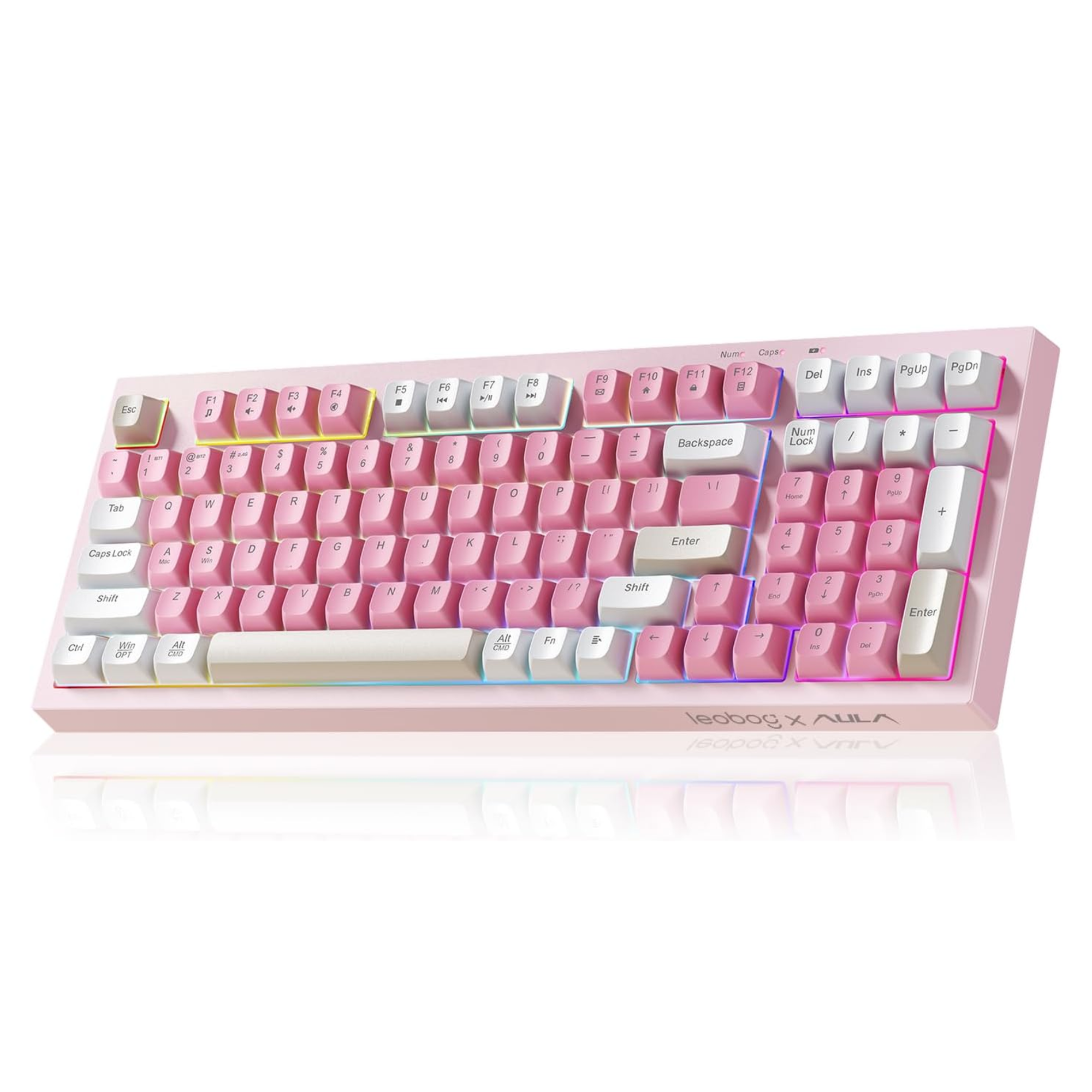 Pink and white keyboard on a white background