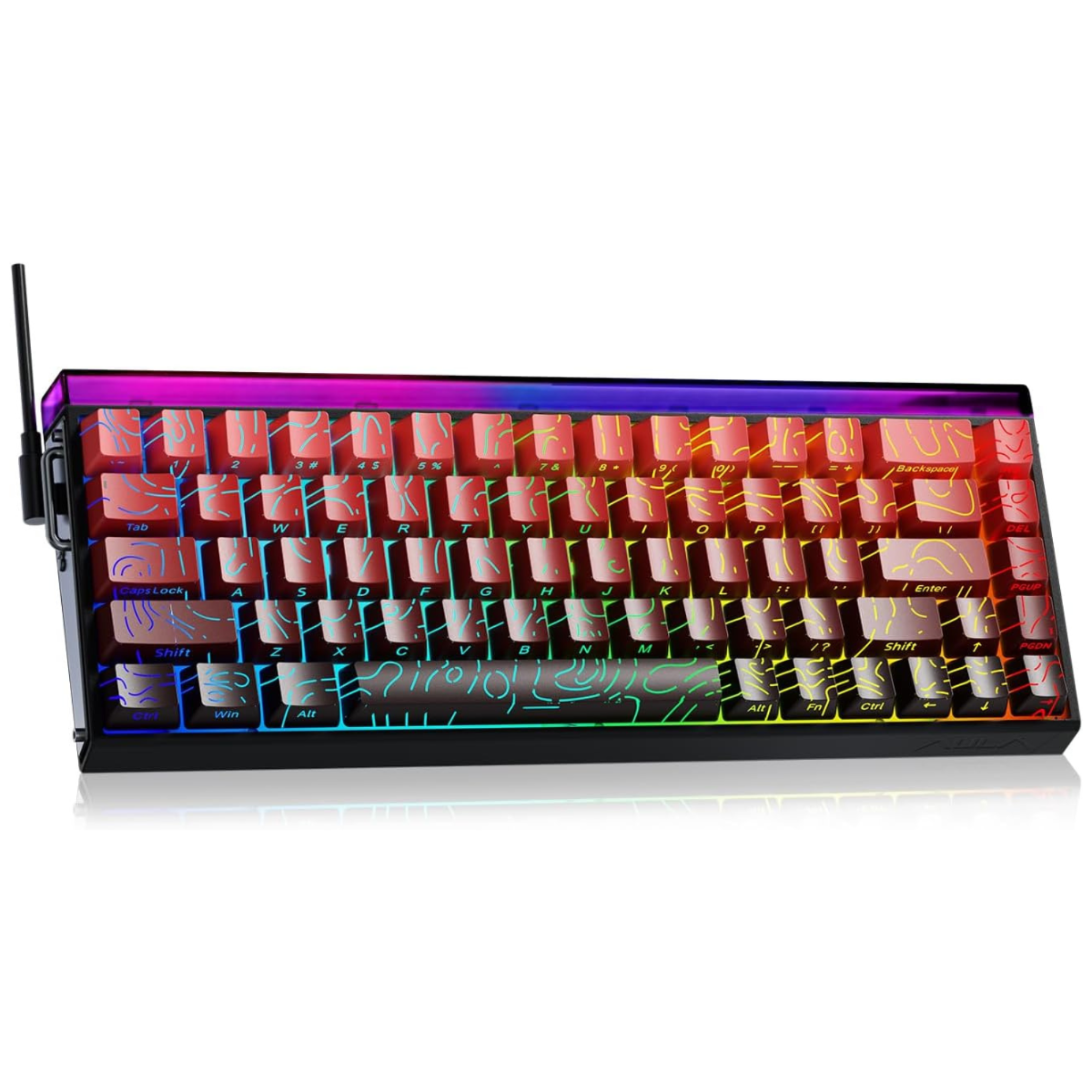 Gaming keyboard with RGB lighting on a white background
