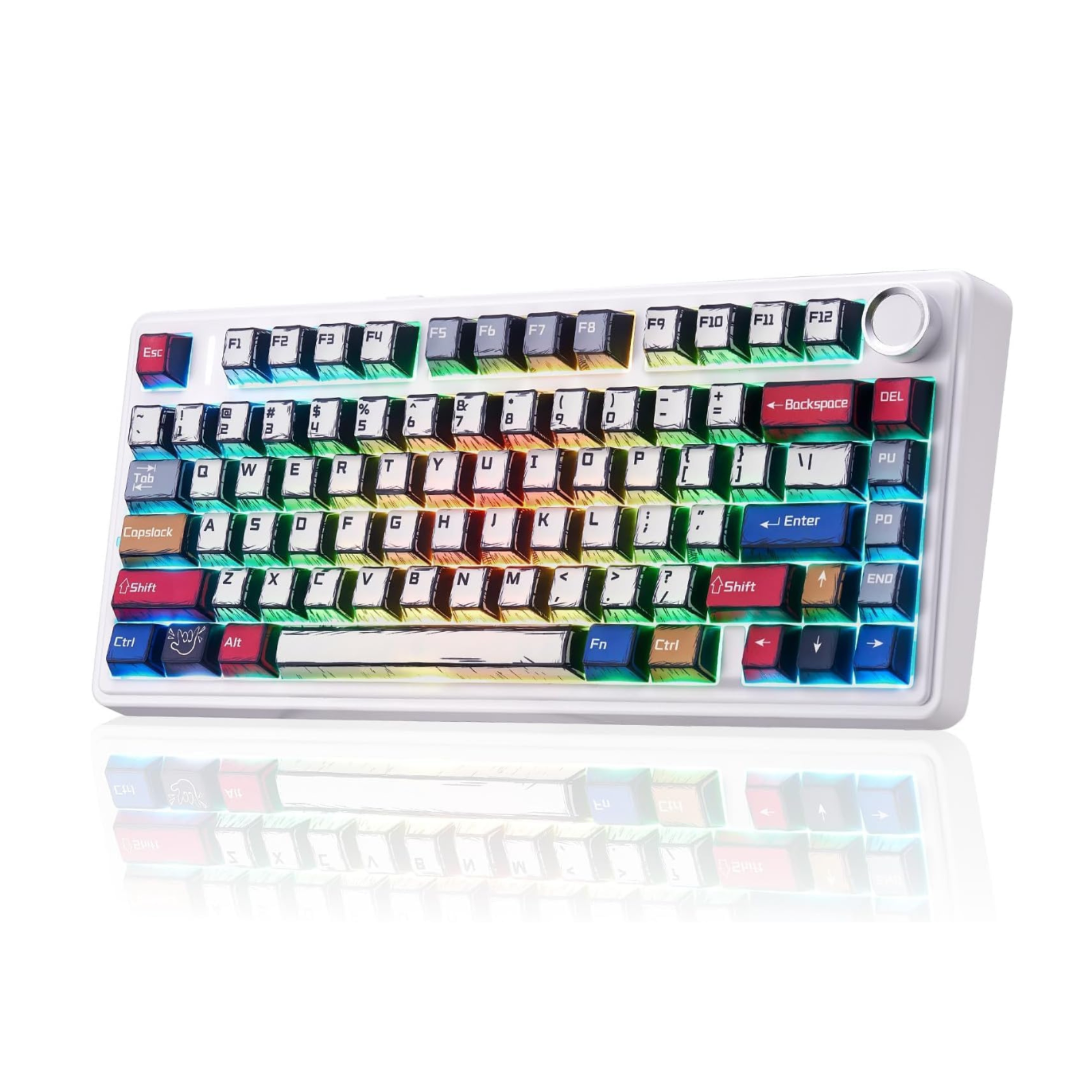 Colorful keyboard with a white frame on a white background

