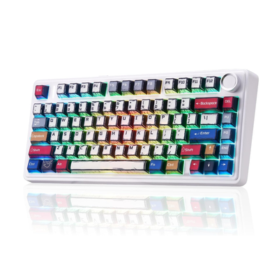 Colorful keyboard with a white frame on a white background
