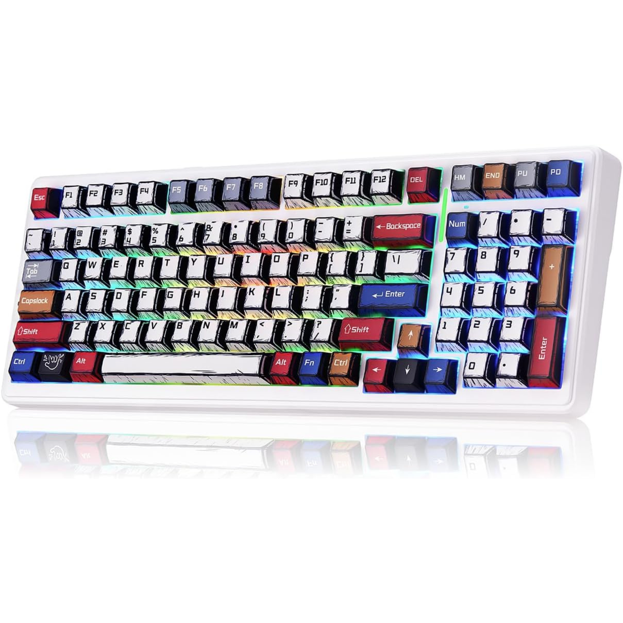 Colorful keyboard with a white frame on a white background