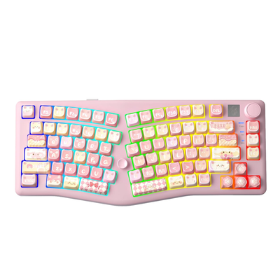 Colorful keyboard with a unique design on a pink background
